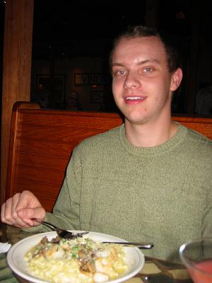 Sean and his shrimp and garlic sauce pasta